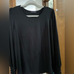 Pink Clover Bubble sleeve Black Blouse M Button detail